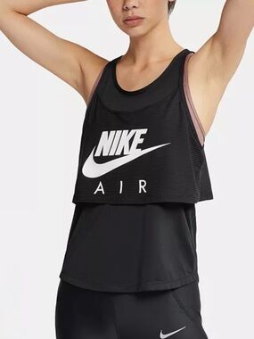Nike Black and White Air Graphic Layered Running Tank S